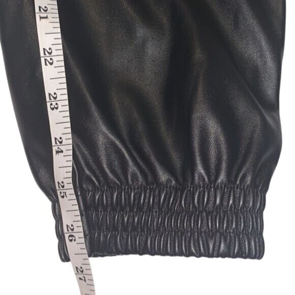 A New Day Black Faux Leather Joggers Size S Elastic Waist & Cuffs With Side Pock - Picture 10 of 11